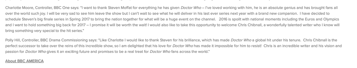 ProductionsJAW's tweet photo. Yeah, that is interesting. These are the Moffat and Chibnall press releases... lots of gratitude from BBC execs 😬 https://t.co/J15XP81yLv