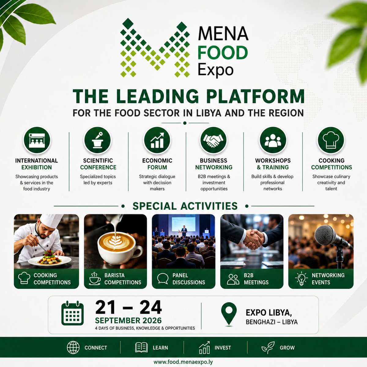 menaprojacte's tweet photo. MENA FOOD EXPO 2026
The Region’s Leading Platform for the Food Industry
More than just a food exhibition…
📷 International Exhibition
📷 Scientific Conference
📷 Economic Forum
📷 B2B Meetings
📷 Expo Libya – Benghazi, Libya
📷 21 – 24Sep26
Connect • Innovate • Invest • Grow https://t.co/YFWchCYunj