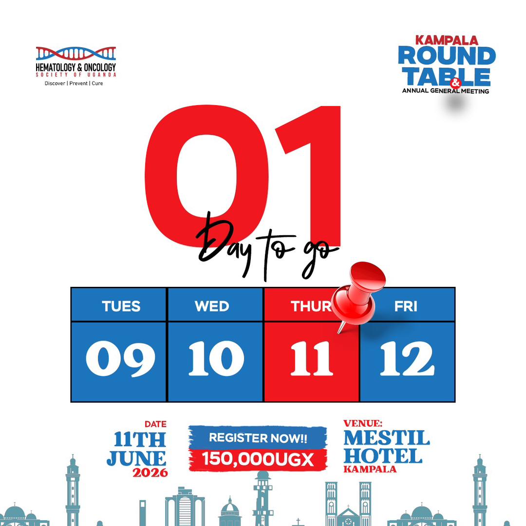 HemOnc_Uganda's tweet photo. ⏳ 1 DAY TO GO! The @HemOnc_Uganda Kampala Round Table & AGM 2026 happens tomorrow!
Cross-learning, networking, and practice-changing conversations await.
Final call for registration! See you there.📞 Call: 0709752107 / 0766529869#HOSUAGM2026 #KampalaRoundTable https://t.co/yqnJui3Bw4