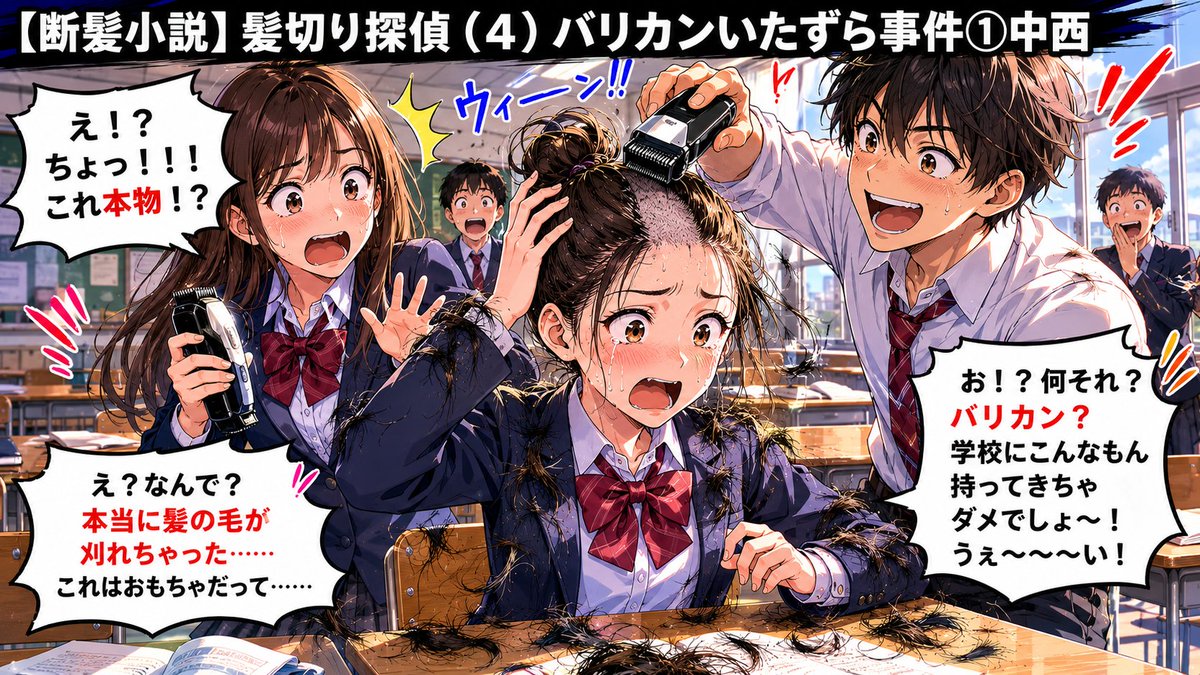 imestojp's tweet photo. 【断髪小説】髪切り探偵（4）バリカンいたずら事件①中西 https://t.co/20yba0rVLS
