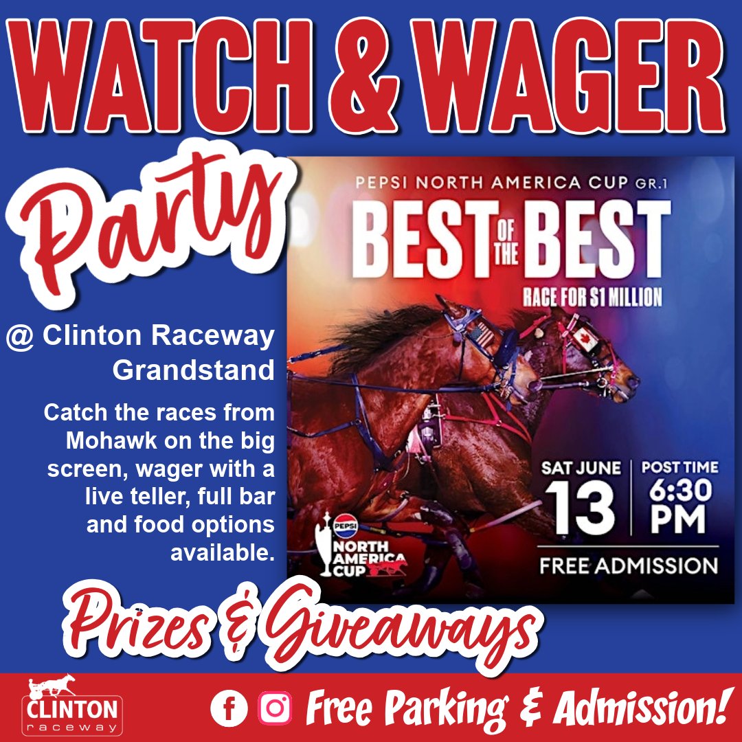 crtrot's tweet photo. Can't make it to @WoodbineSB  to watch the #pepsinacup ? Come catch it on the big screen at Clinton Raceway! Opens at 6pm. Wagering available! https://t.co/tTsklYTo0I