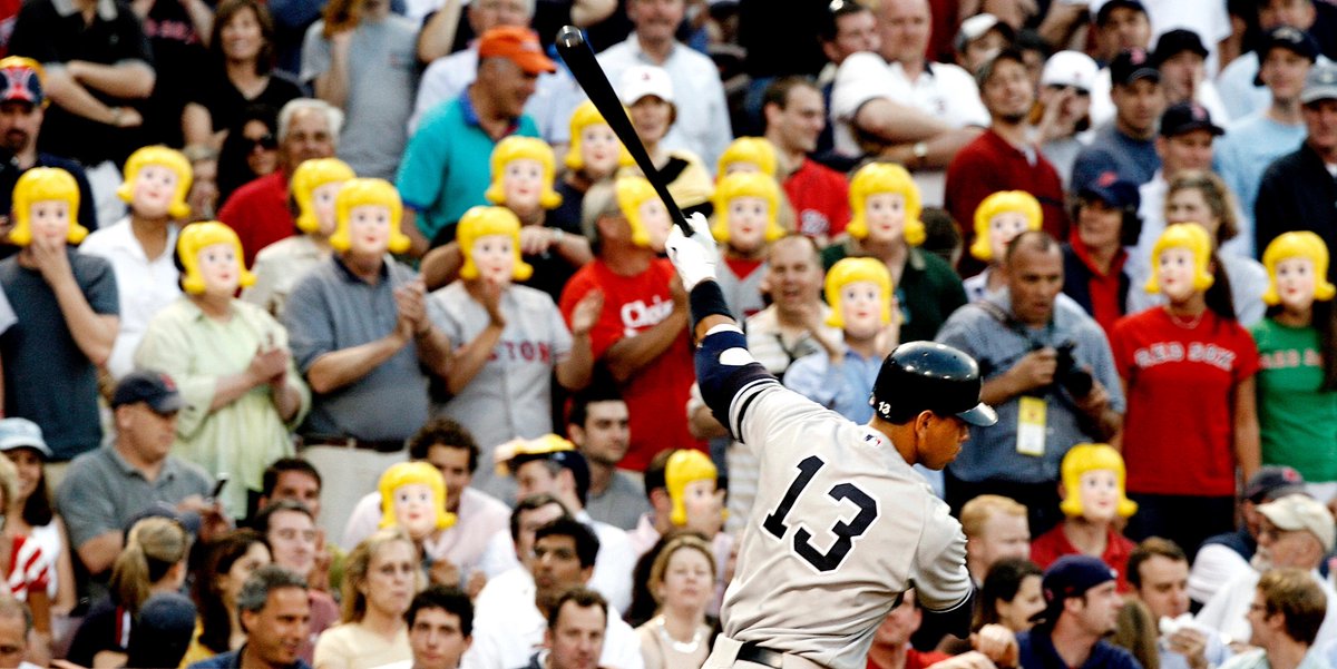 historyinmemes's tweet photo. In 2007, photographs surfaced showing Alex Rodriguez with a blonde woman who was not his wife, sparking widespread media attention. Boston Red Sox fans quickly seized on the controversy, showing up to games wearing blonde wig masks to mock the Yankees star and turn the incident into a memorable ballpark taunt.
