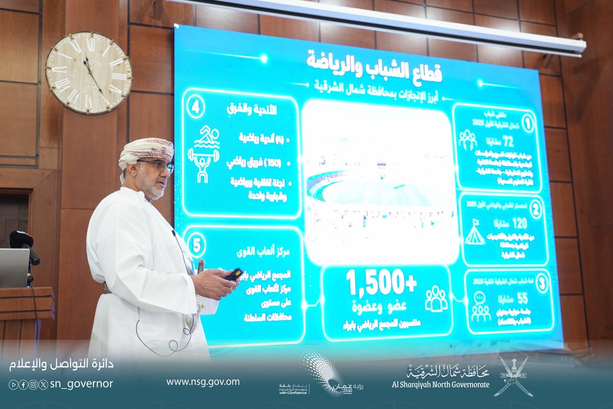 SN_Governor's tweet photo. استعرض سعادة محمود ين يحيى الذهلي محافظً #شمال_الشرقية خلال اللقاء الإعلامي أبرز المنجزات التنموية والمشروعات الاستراتيجية التي تشهدها المحافظة، مستعرضًا مؤشرات الأداء والفرص الاستثمارية ومشاريع التنمية المستدامة.

#شمال_الشرقية_رؤية_تصنع_الأثر https://t.co/0Pdlx1YjEZ