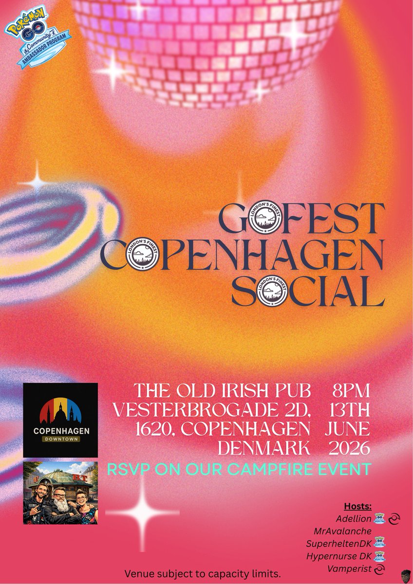 LDNsFinestPvP's tweet photo. Fancy a party on the Saturday night of #Pokemon #GOFest Copenhagen? 🇩🇰

Then RSVP to our GOFest social : https://t.co/rj3WYQXbm9
Please consider coming soon after doors open, at 8pm!

To use LF's Copenhagen Telegram chat, contact @MrAvalanchePoGo or @Adelli0n for entry! https://t.co/BiYNe3ftxG
