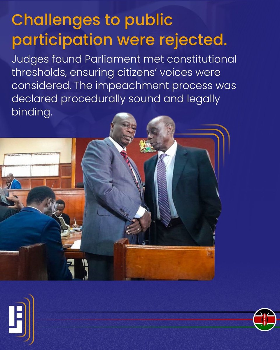 JamiiForums_KE's tweet photo. Kenya’s High Court has upheld the impeachment of former Deputy President Rigathi Gachagua, marking a historic moment in the nation’s political landscape. The ruling affirms Parliament’s due process and sets a precedent for constitutional accountability.

More https://t.co/HAL7r8SA2c

#JamiiforumsKenya #HighCourtRuling #GachaguaImpeachment