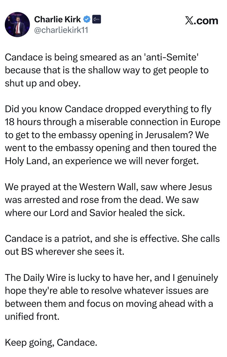 ShellCoach77's tweet photo. @JoshuaAG63 @klew1606 @BlakeSNeff @zfelt3 Were they trying to distance him from Tucker? Yes. Why? 
Because they felt that Tucker was asking too many questions about Israel and his donors feel as if Tucker is an antisemite. 
Why would it have been different for Candace? 
It wouldn’t be different. It just happened first. https://t.co/IfDbA9ippJ