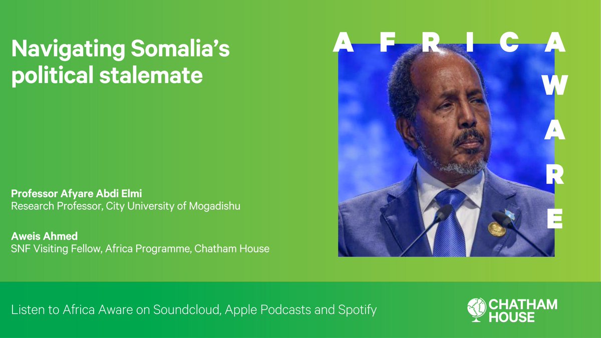 AfricaProg's tweet photo. 🎙️| 15 May 2026 marked the official end of President Hassan Sheikh Mohamud’s term; yet no election date was set for #Somalia’s next political transition. 

@afyare_elmi and @Aweis_ahmedsom discuss the country’s political impasse on #AfricaAware: https://t.co/qu5Rh494qR https://t.co/x6r8FCZ343