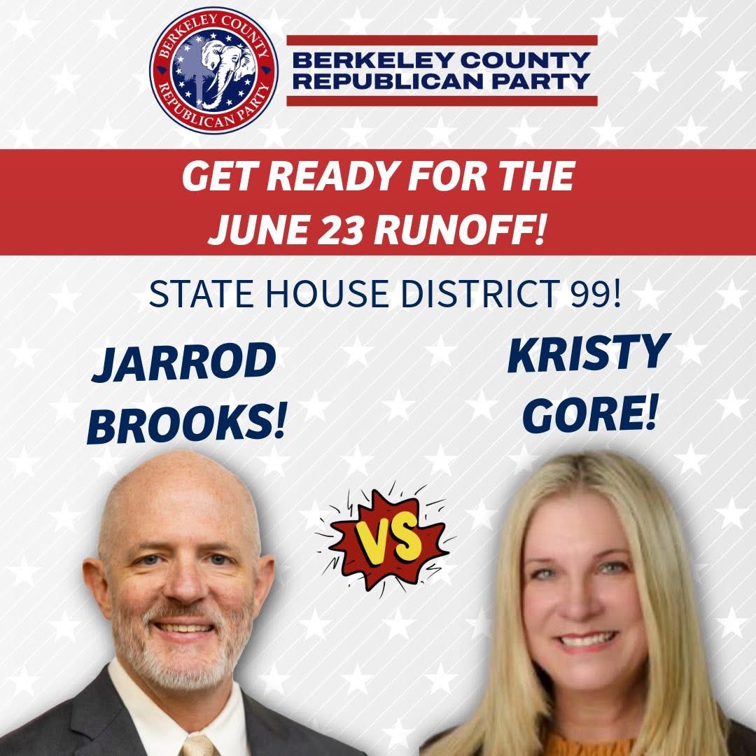 BerkeleyCoSCgop's tweet photo. ⏰TIME FOR THE RUNOFF June 23!

✅ Mark Smith vs. Jenny Costa Honeycutt

✅ Pamela Evette vs. Alan Wilson

✅ David Stumbo vs. Stephen Goldfinch

✅ Kristy Gore vs. Jarrod Brooks

✅ Cody Simpson vs. Danny Ford

🗳️Start planning to VOTE! https://t.co/6XRAiOiiOz