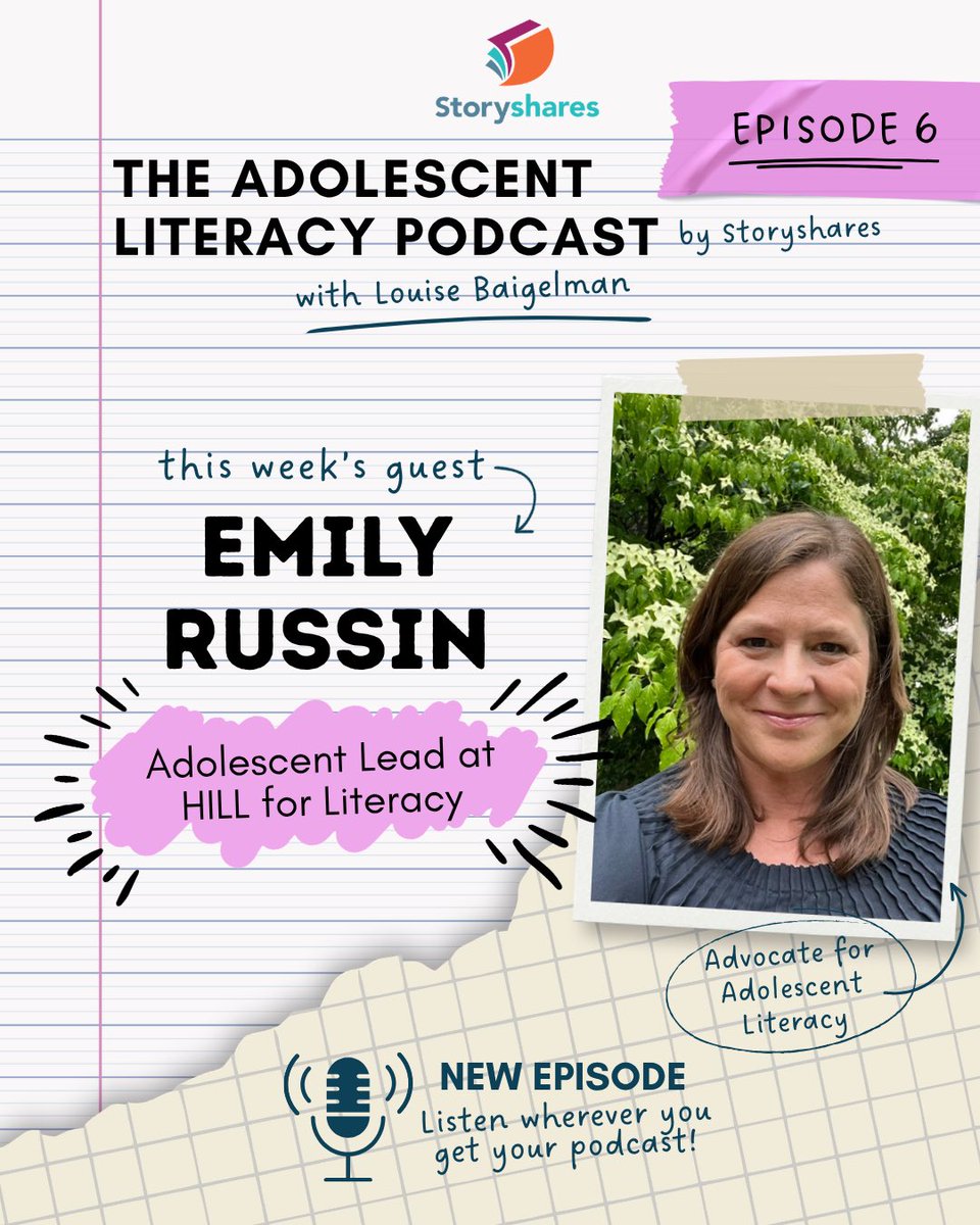 StoryShares's tweet photo. 🎙️ New episode: Emily Russin of HILL for Literacy on making adolescent literacy a shared responsibility across schools and districts.

Listen wherever you get your podcasts now🧑‍🏫✨📚 https://t.co/RdJ05v00NA