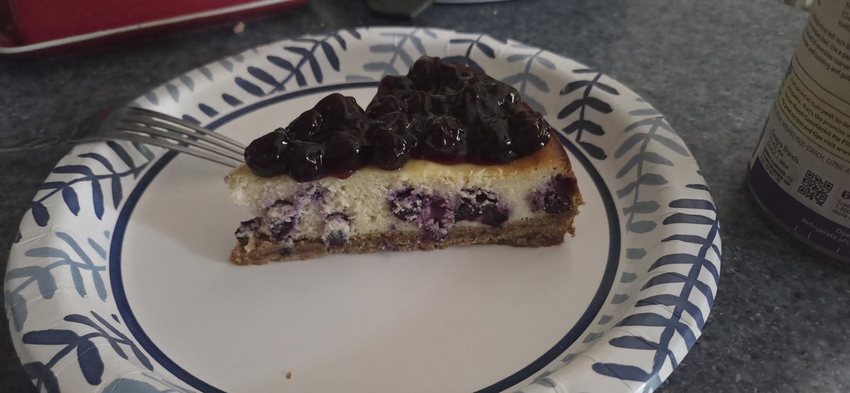 n_batrow's tweet photo. Made a blueberry cheesecake for the first time, too much air in the filling, but I am pleased. https://t.co/Euq1D2tsk0