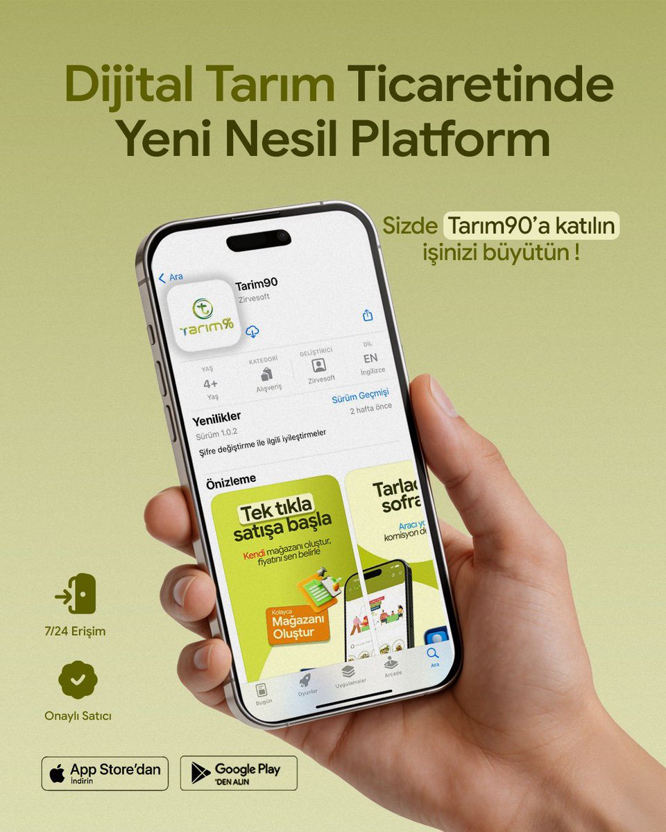 tarim_90's tweet photo. Tarım ticaretini dijitalleştiriyoruz! Tek tıkla mağazanızı açın, komisyonsuz ve aracısız satışın keyfini çıkarın. Siz de Tarım90’a katılın, işinizi büyütün! 🌱
App Store ve Google Play’den hemen indirin. 👇
🌐 https://t.co/JyhS67J3ku
.
.
.
.
.
.
.
.
#tarım #türkiye #eticaret https://t.co/XeSaQkqOVn