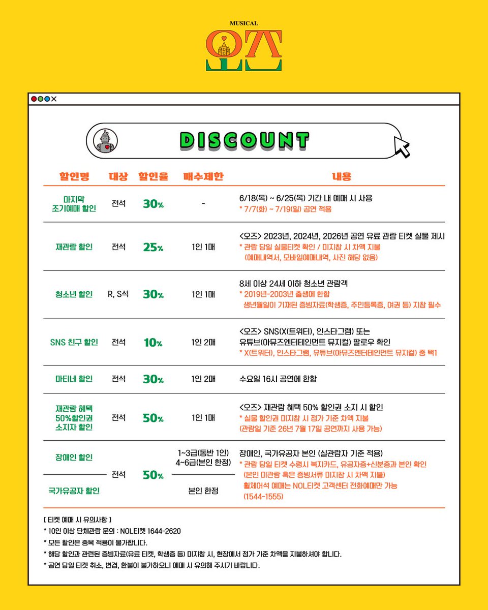 _musical_oz's tweet photo. #뮤지컬 <#오즈>
🏰 마지막 티켓 오픈 안내

💛 티켓 오픈 : 6월 18일(목) 오후 3시

💛 오픈 회차
- 7/7(화) - 7/19(일)

💛 예매처 : NOL티켓
https://t.co/0D5lNF1Qyh

‼️무분별한 예매 방지를 위해 6/18(목) 15:00 - 6/21(일) 23:59 동안 무통장입금 결제가 제한됩니다. https://t.co/KCx8wmo5A3
