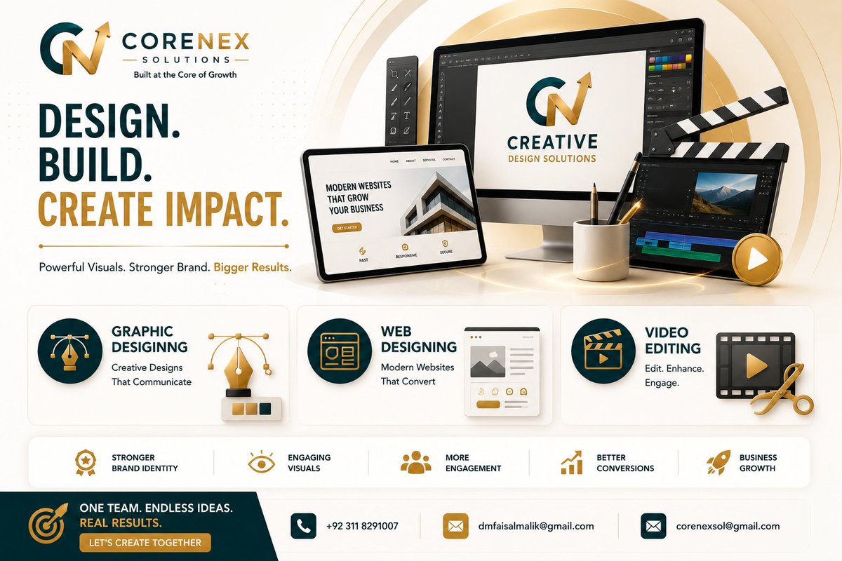 CoreNexSolution's tweet photo. Design that gets noticed. Websites that convert. Videos that engage.
At CoreNex Solutions, we combine Graphic Design, Web Design &amp; Video Editing to help businesses improve visibility, build trust, and generate more leads.

#SEO #GEO #AEO #GraphicDesign #WebDesign #VideoEditing https://t.co/ZS277gnblm
