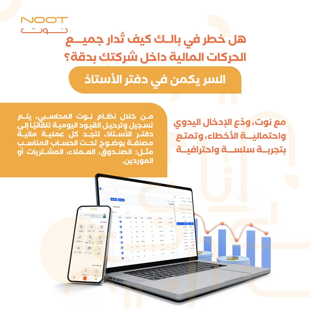 erpnootsa's tweet photo. هل خطر في بالك كيف تُدار جميع الحركات المالية داخل شركتك بدقة؟
السر يكمن في #دفتر_الأستاذ.
من خلال #نظام_نوت المحاسبي، يتم تسجيل وترحيل #القيود_اليومية تلقائيًا إلى دفتر الأستاذ، لتجد كل عملية مالية مصنفة بوضوح تحت الحساب المناسب.
مثل: الصندوق، العملاء، #المشتريات أو #الموردين.
مع #نوت، ودّع الإدخال اليدوي واحتمالية الأخطاء، وتمتع بتجربة سلسة واحترافية.
https://t.co/b8ibkvMUbD
 #المحاسبة