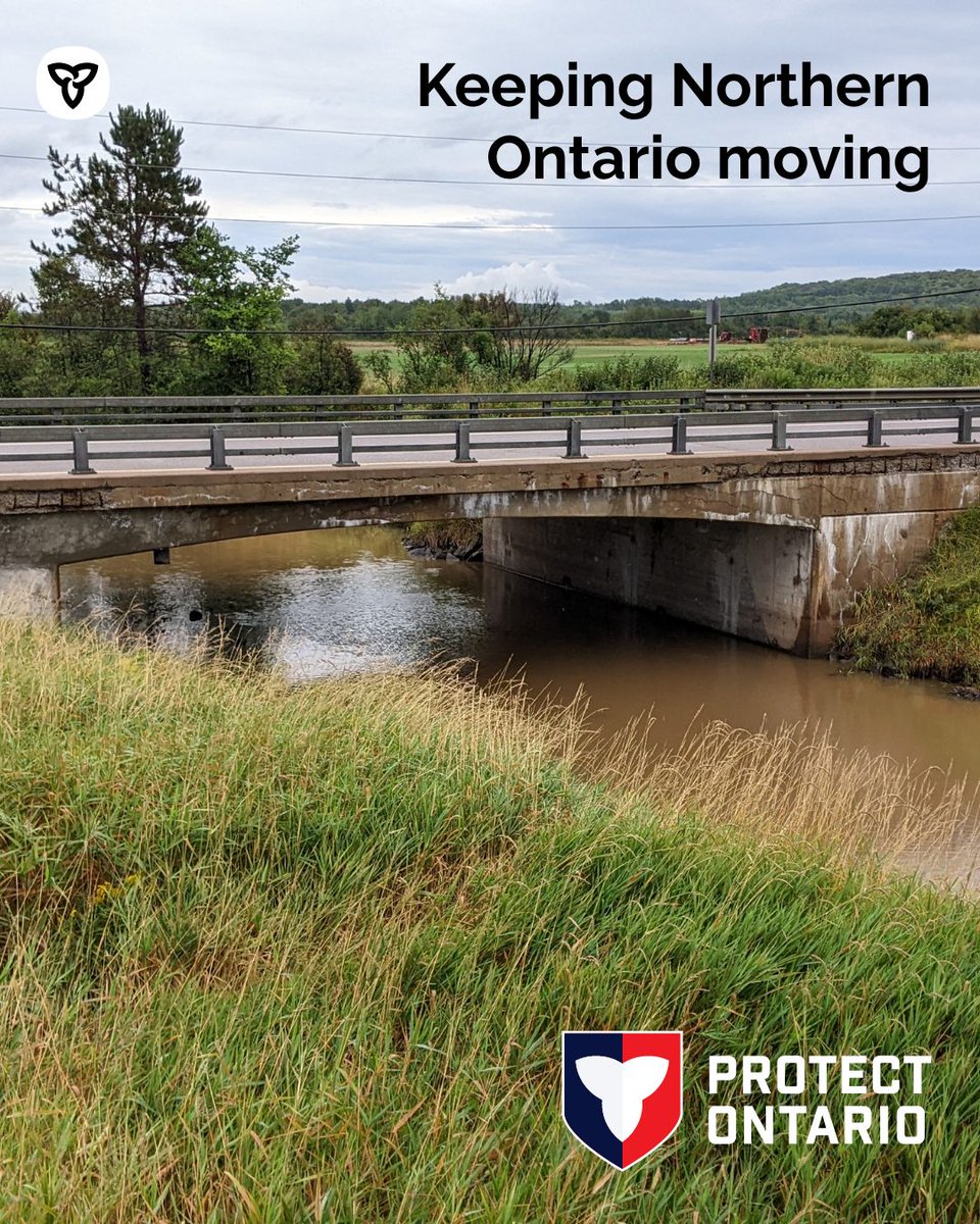 Photo of Highway 17 near Echo Bay with text: Keeping Northern Ontario moving