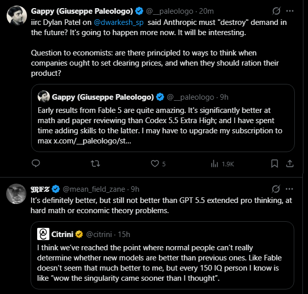 macrocephalopod's tweet photo. My working theory is that every time a new model gets released, everyone rushes to claim that it's either better or not better than the previous model, but in fact no one really has any basis for knowing one way or the other, and they're just reflecting their personal biases. https://t.co/EXCv2xge4c