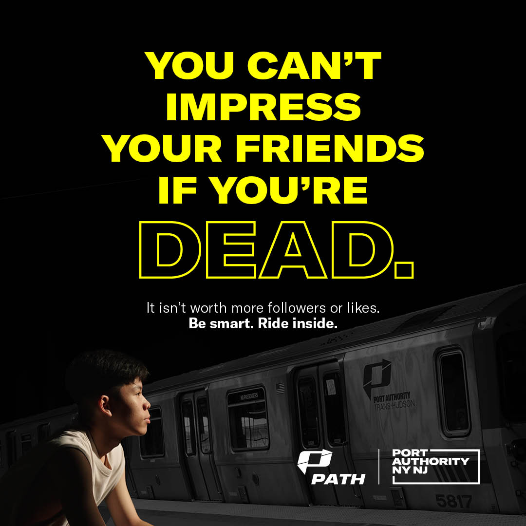 PATHTrain's tweet photo. Subway surfing is the act of riding on top or outside of a moving train. It's extremely risky &amp; can result in severe injuries or death.

If you see someone attempting to subway surf, notify the crew immediately by pressing the red crew call button located inside every train car. https://t.co/MDVLgpN1W5