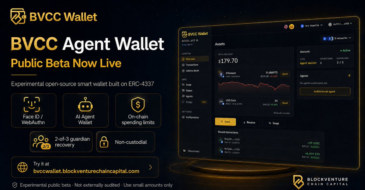 rami8612's tweet photo. @arbitrum And if we want our agents to use these financial products and operate 24/7, what better way than with BVCC Wallet Agent, the wallet for your AI agent? Presented at the #Arbitrum Open House London: Online Buildathon https://t.co/3axKEOWzw6 https://t.co/oBaAp9aPDV