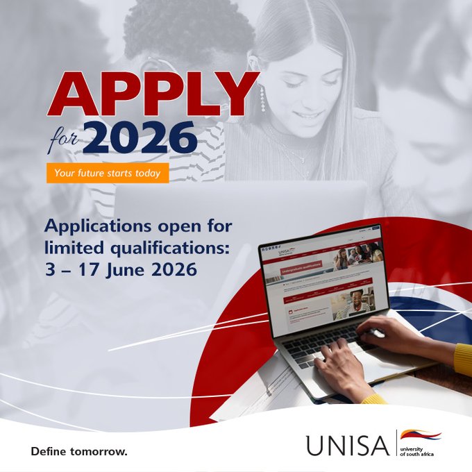 unisa's tweet photo. Want to study at Unisa but not sure which qualifications are still open? 

Here’s how to seize the opportunity in 4 quick steps: 

1️⃣ Visit the Unisa Application website https://t.co/vumxOSu0P6 

2️⃣ Check the list of qualifications that are still available https://t.co/HQ1yBoOFQ3 

3️⃣Make sure you follow all the steps to apply successfully 

4️⃣ Pay Online at https://t.co/uZxJswAVDa  and send proof to susdepid@unisa.ac.za 

Applications close on 17 June 2026. 
 
#Unisa150andBeyond