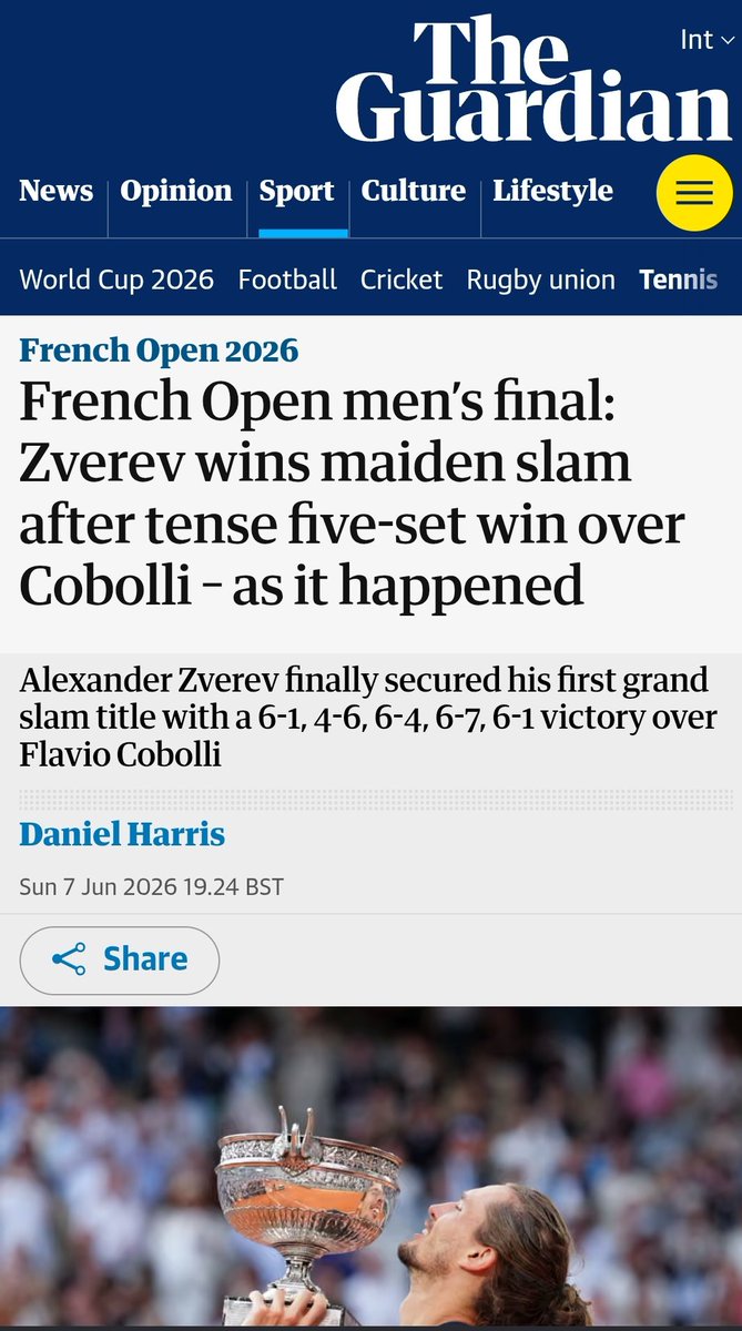 kumar_s17's tweet photo. 🚨🚨🚨

He is Alexander zeverev.
He's had won the French Open men's final  with type 1 diabetes.

Most people see the rankings, the trophies, and the applause.
What they don't see is that Alexander Zverev has spent his entire life managing Type 1 diabetes while competing at the highest level of professional tennis.
Every match, every training session, and every tournament requires an extra layer of discipline that most athletes never have to think about.
Yet he never allowed his condition to define his limits.
Through injuries, setbacks, criticism, and heartbreak, he kept showing up, kept working, and kept believing.
His journey is a reminder that success isn't about having perfect circumstances. It's about refusing to quit when life becomes difficult.

The lesson is simple:
Your challenges may slow you down, but they don't have to stop you.
Grit, consistency, and determination can take you further than talent alone ever will.