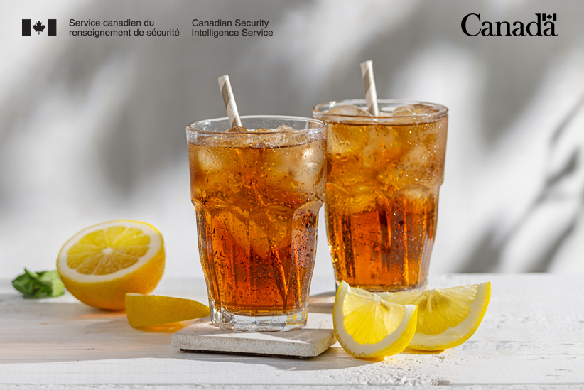 Deux verres de thé glacé avec des tranches de citron sur le côté.