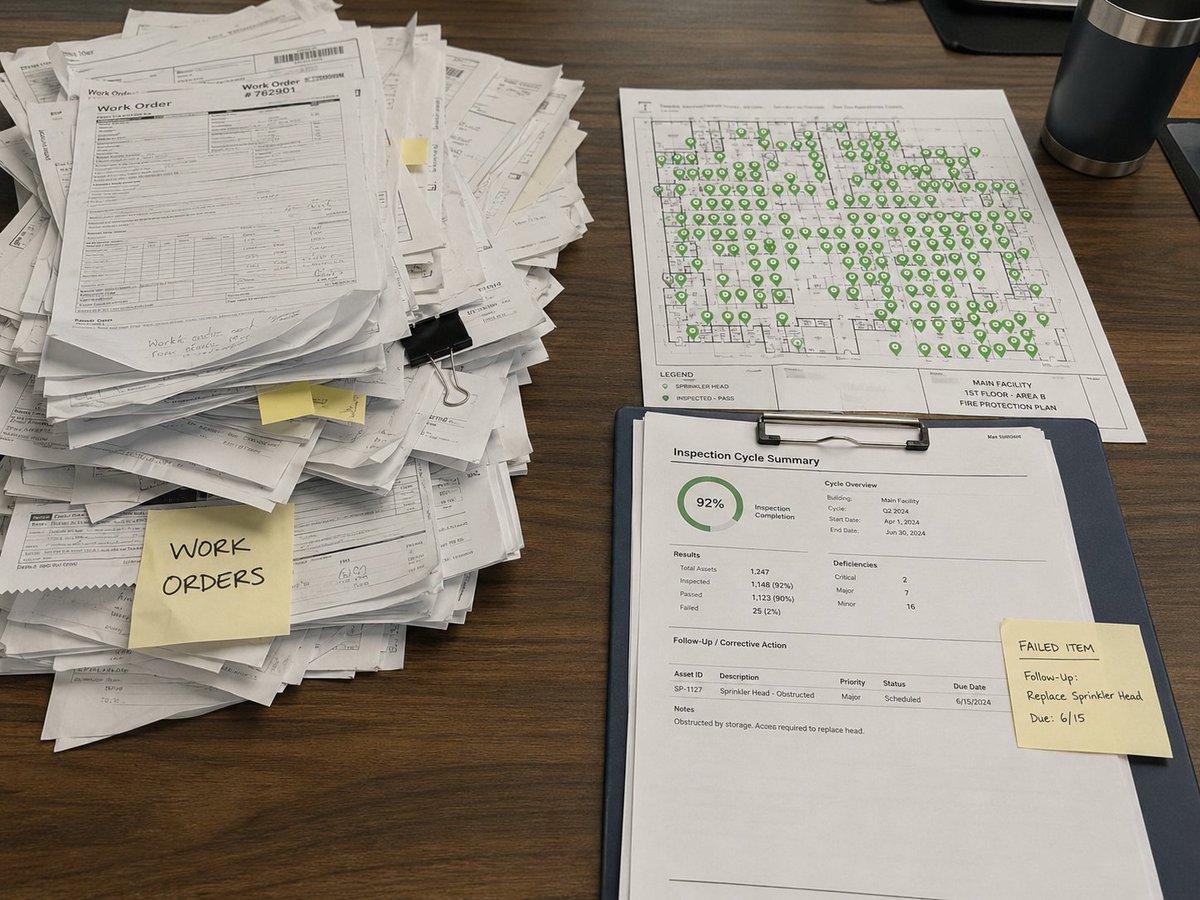 HeadCountSuite's tweet photo. Compliance isn’t just a work order.

A work order tells someone to do something.

An inspection proves required assets were checked against a standard — and keeps the results, deficiencies, corrective work, proof, and report connected.

That difference matters. https://t.co/qSLRiA04cB