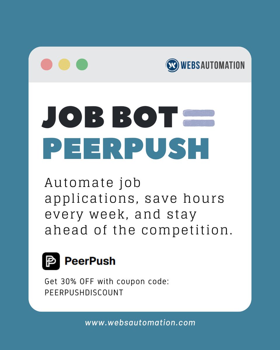 AutomationWebs's tweet photo. JobScout Job Bot is now on PeerPush!

Automate your job search and save hours every week.

🎁 30% OFF for PeerPush users
Code: PEERPUSHDISCOUNT
👉 https://t.co/2xGXUCnIxY

#jobbot #jobsbot #jobautomation #indeedbot #jobsearch #jobs #jobscout https://t.co/nzyxItpniH