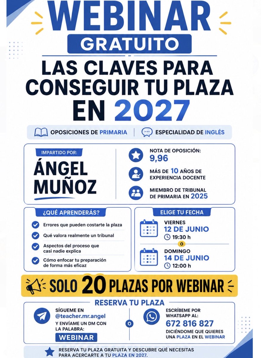 AngelMaestroSev's tweet photo. #FelizMiércoles 

Nos vemos en dos días en este webinar con consejos para afrontar las oposiciones de 2027. https://t.co/VkwAGtnzgE