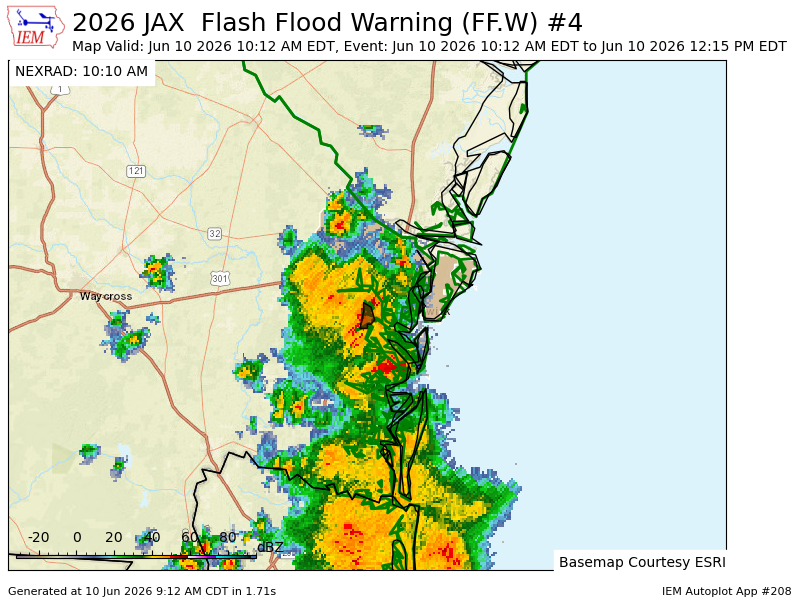 IEMBot_GA's tweet photo. JAX issues Flash Flood Warning [flash flood: radar indicated] for Glynn [GA] till Jun 10, 12:15 PM EDT https://t.co/HrFe8YVVum https://t.co/rVpjLmKGew