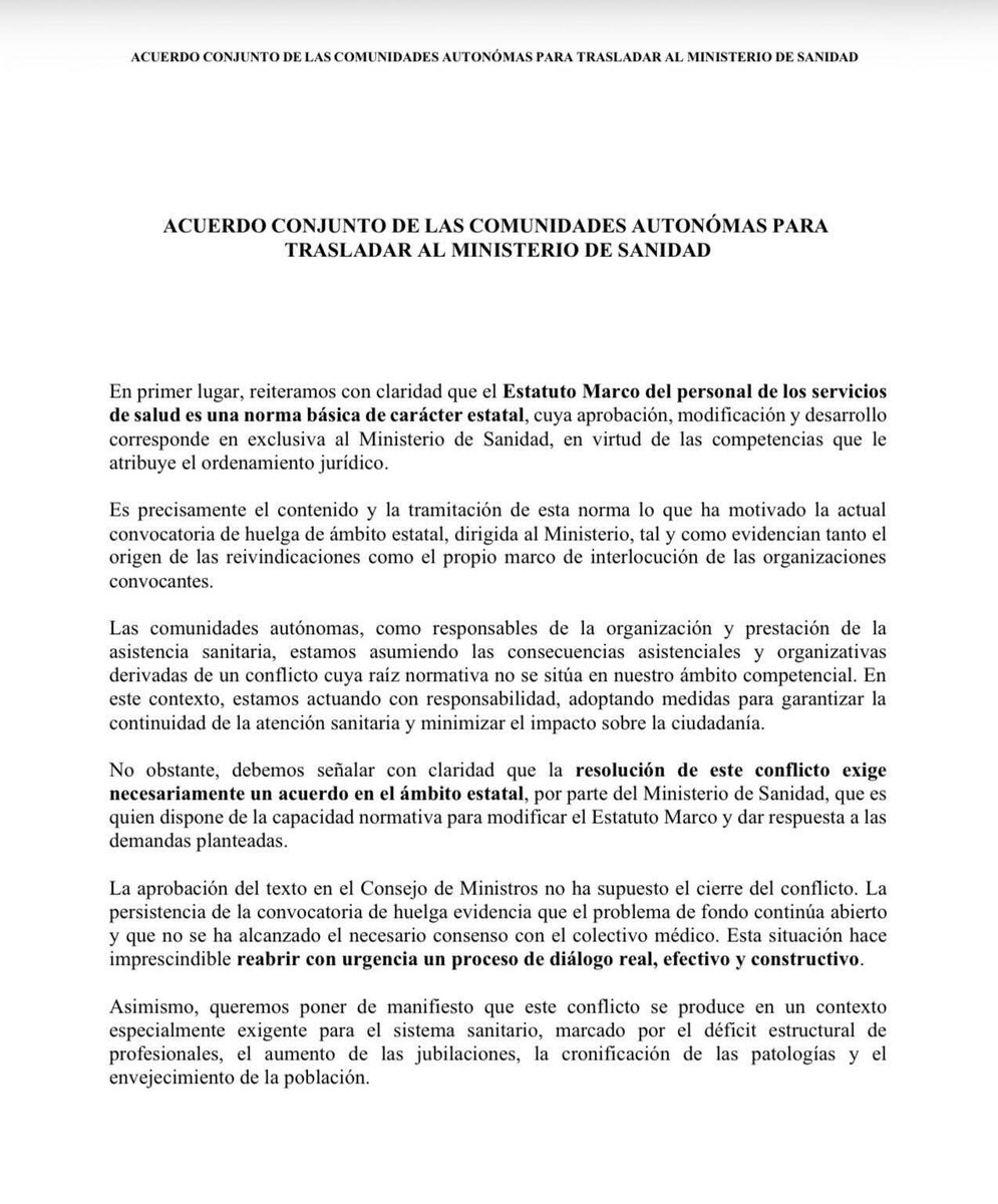 daandina's tweet photo. 🔴 Tras 26 días de huelga médica, las Consejerías de Sanidad de TODAS las CCAA (excepto Cataluña) exigen al Minist. de Sanidad que se siente urgentemente a negociar con los representantes de los médicos para llegar a un acuerdo en base a un diálogo real, efectivo y constructivo. https://t.co/1aXy6CxDh1
