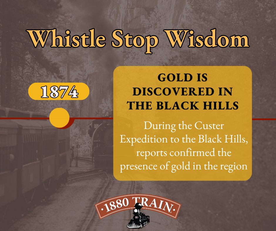 1880train's tweet photo. In 1874, Custer’s Black Hills expedition sparked the gold rush that changed the region.
Now, you can ride through that same history on the 1880 Train—where every mile echoes the past. 🚂
#1880Train #BlackHills #HillCitySD #KeystoneSD #HistoricTrain https://t.co/A83taLso79