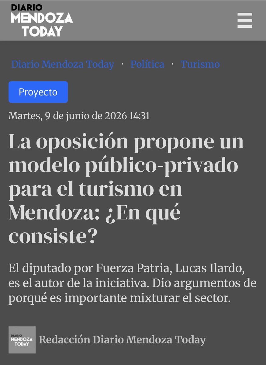 lucasilardo's tweet photo. “La iniciativa busca abrir el debate sobre el modelo de gestión turística de la provincia y promover, según Ilardo, un esquema de participación público-privada en la conducción de uno de los sectores económicos más relevantes de Mendoza”. Nota completa 👉 https://t.co/fZ3WCAFvyv https://t.co/lXmTqddkEm