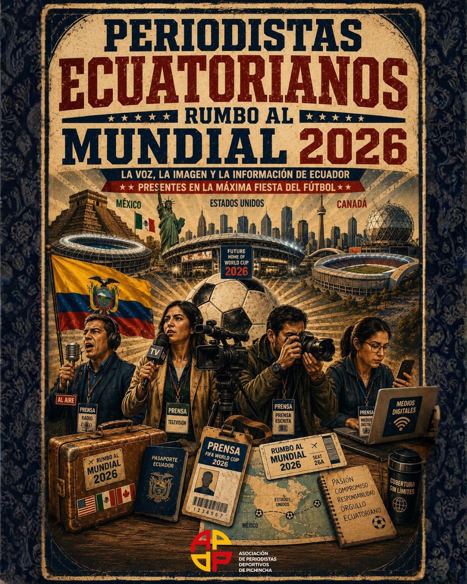 APDPEcuador's tweet photo. Llegó el momento de mover el balón y las palabras!🎙️⚽
Mucho éxito a todos los periodistas deportivos que se la van a jugar toda cubriendo este Mundial. Gracias por ser nuestros ojos, oídos y la voz de la pasión en cada cancha . 
#mundial2026 https://t.co/Fbnh6hrBXi