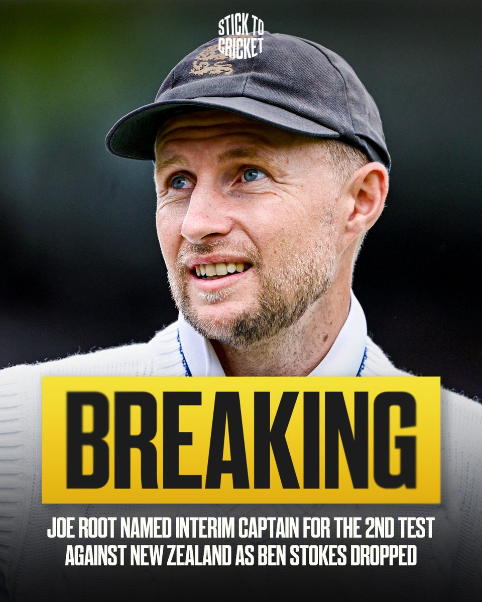 StickToCricket's tweet photo. Joe Root will step in as interim captain for England's second Test against New Zealand. 🏴󠁧󠁢󠁥󠁮󠁧󠁿 

Ben Stokes and Gus Atkinson have been replaced by Jofra Archer and Jordan Cox in the 15-man squad. 👀 https://t.co/bKa5JtcFOX