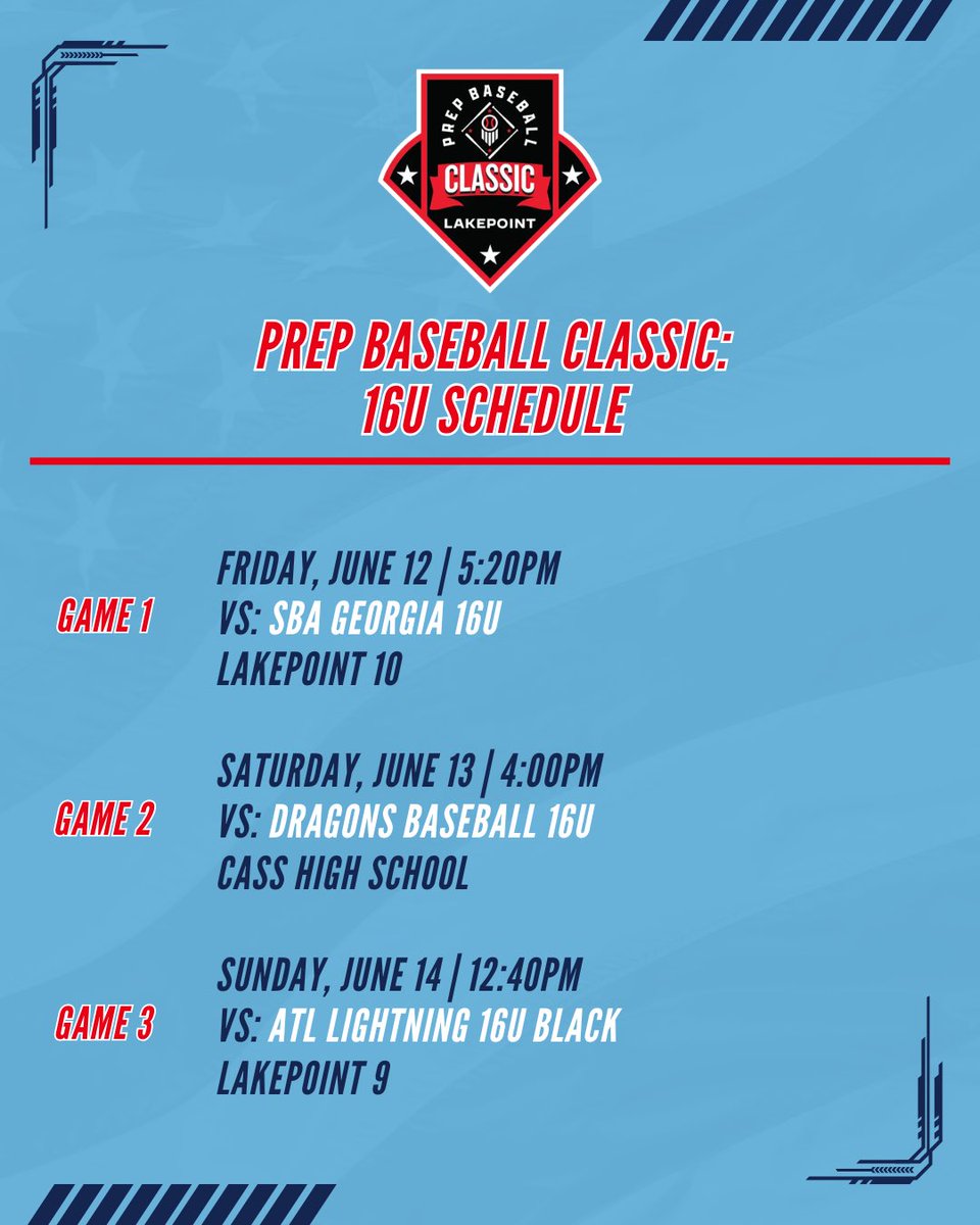 lbc2028american's tweet photo. 🗓️ WEEKEND SCHEDULE 🗓️

Heading down to @LakePointSports for the Prep Baseball Classic! Check out schedule, opponents + locations 👇

@LouBSBClub https://t.co/fFrVagbW7M