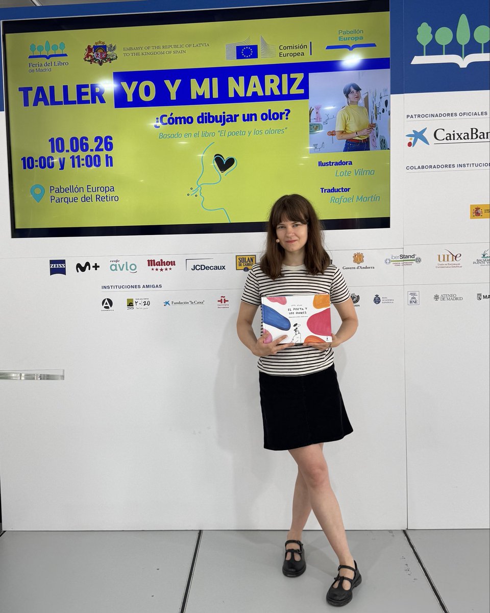 LVenEspana's tweet photo. 📖🇪🇺🇱🇻Hoy en @FLMadrid, la ilustradora letona Lote Vilma Vītiņa presentó “El poeta y los olores” con un taller creativo para niños en el #PabellónEuropa, @ComisionEuropea. Los pequeños exploraron el mundo de los olores creando autorretratos y dibujando aromas reales e imaginarios https://t.co/AtlCgb1jfO