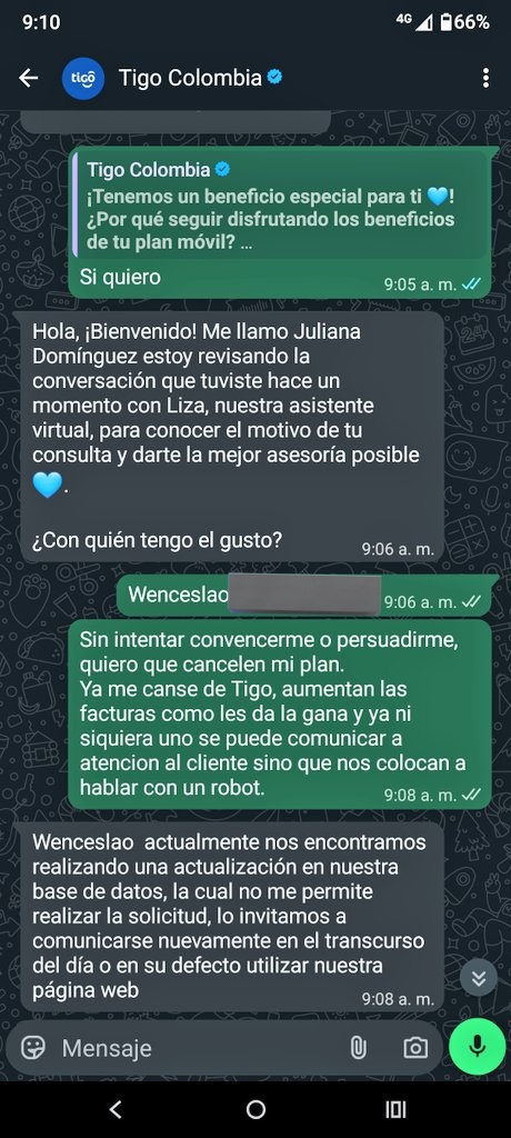 WenceNieves07's tweet photo. Por qué será que siempre pasa lo mismo con @Tigo_Colombia ?
Uno intenta retirar los servicios y siempre le ponen un impedimento para que esto se de.
Que pasa @sicsuper @Ministerio_TIC https://t.co/JEIiiXn6K1