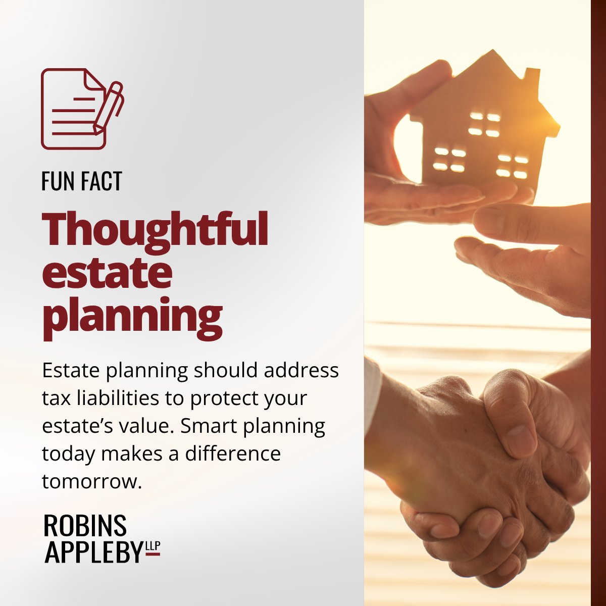 RobinsAppleby's tweet photo. Thoughtful estate planning includes addressing potential tax liabilities to preserve your estate’s value for beneficiaries. Tax-efficient planning today can make a big difference tomorrow.

#TaxLaw #EstatePlanning #TrustsAndEstates https://t.co/0x0B6Voy4j