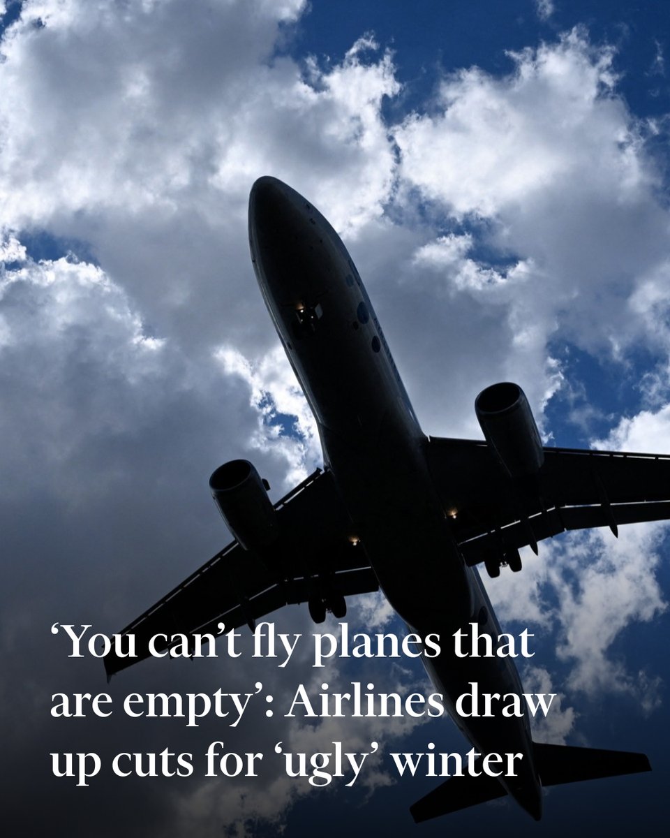 FT's tweet photo. Airlines are preparing to slash their winter flight schedules, with the potential for planes to be grounded and tens of thousands of flights cancelled if jet fuel prices remain elevated https://t.co/9gIxhd7PBm https://t.co/r0POSDpbQu