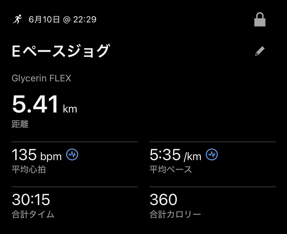 RunCoffeeShiba's tweet photo. 🏃‍♂️Eペースジョグ30分
👟Glycerin FLEX
今月後半は走る時間取れない日が多そうだから、走れる時に走っておこう月間ということでサクッと夜ジョグ！
近くに目標レースがないとたるんじゃいそうだ🫠 https://t.co/vhC3DgJwd3