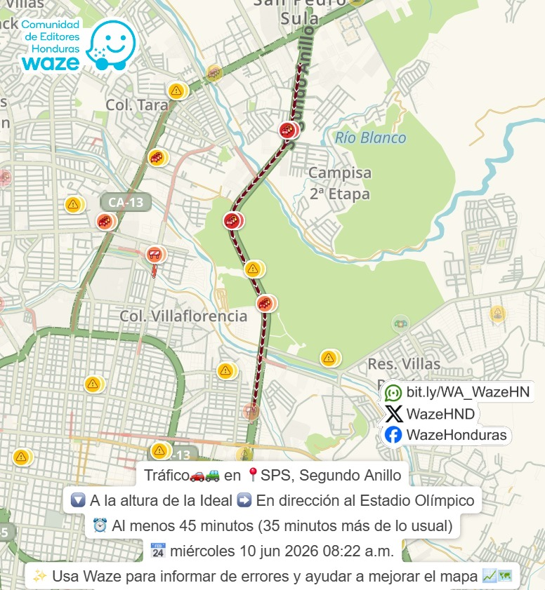 WazeHND's tweet photo. #Tráfico🚗🚙 en 📍#SPS, #SegundoAnillo
🔽 A la altura de la Ideal ➡️ En dirección al #EstadioOlímpico
✨ Usa #Waze para #informar de errores y #ayudar a mejorar el #mapa 📈🗺️
👉 Síguenos en redes sociales https://t.co/IAM8rj0Tep https://t.co/N2sRuUDK3F