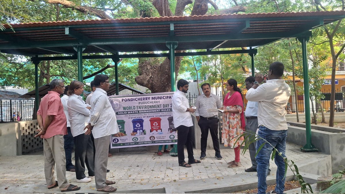 Pdymunicipality's tweet photo. WED 2026 – Exposure Visit to Compost Pit

As part of the World Environment Day 2026 observance, an Exposure Visit by the  Hon'ble MLA Shri. Vignesh Kannan, Raj Bhavan Constituency to the Compost Pit at Bharathi Park, Puducherry.
#WED2026
#SwachhBharat
@SwachhBharatGov https://t.co/kXs79ycQrT