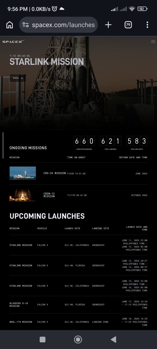 SpacesFuture's tweet photo. ↕️ Next SpaceX 🦅 Falcon Launches 🗓️ Update 
Jun
..
17-43✅⁷"'
10-35✅⁴'
17-44🔲³"'
10-54🔲⁵'
17-54🔲⁶"'
Bluebird 8-10🔲⁸'🆕
NROL179🔲⁹"'🆕
~G 2R1🔲⁹'`

^https://t.co/gTWczDaiUo
⁰https://t.co/DUVVGtlUNX
⁸https://t.co/thmgOa8tXt
⁹https://t.co/db6GRSAt56
⁰🖼️⁸🖼️
⁹🖼️⁹⬜ https://t.co/EY9tZQMGlb