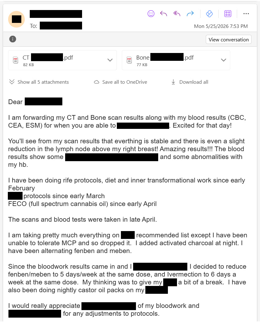 MakisMedicine's tweet photo. NEW ARTICLE: IVERMECTIN and MEBENDAZOLE Testimonial - 61 year old Ontario, Canada woman with Stage 4 Breast Cancer reports after 3 months: tumors shrinking!

🚨 Trigger Warning: this post contains no conventional treatment. Chemo lovers may suffer a sudden onset of crying in a fetal position...

STORY:
61 year old Ontario, Canada woman with Stage 4 Breast Cancer

In March 2025 she started:

Ivermectin 1mg/kg/day

Mebendazole 1000mg/day alternating with Fenbendazole 1000mg/day

No conventional treatment (!!)

Results after 3 months:

“decreased prominence of right axillary node”

“no evidence of metabolically active osseous metastatic disease”

I often talk about treatment synergy with conventional Oncology treatments, which really confuses both sides. 

Combination treatments kill more cancer cells than individual treatments. Every preclinical study shows this.

But as a patient you have a "Right to Try" with or without any conventional treatments.

And yes, there are many success stories that involve no conventional treatments of any kind. But at higher stages it's a more difficult journey.

Ultimately, it's up to the individual. Personalized medicine was all the rage a few years ago but it has quietly disappeared. Why?

I have helped over 9000 Cancer patients with Ivermectin, Mebendazole, Fenbendazole in the largest Ivermectin Cancer Project in the world!      

Repurposed drugs are the future of Cancer Care and Florida is going to be the global hub of repurposed drug research and innovation! 🔬          

Article link is located in first photo at the top to avoid shadowbanning on X, just retype the URL into your browser to access