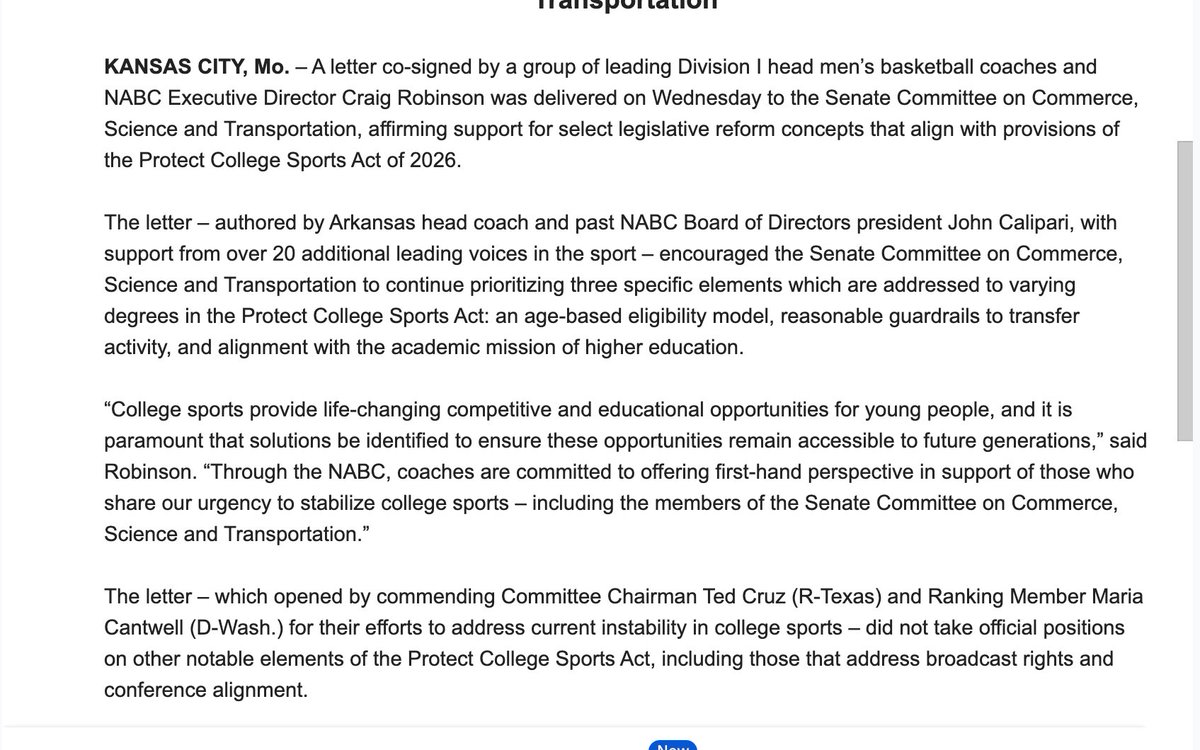 achristovichh's tweet photo. Inbox: Several Division I men's basketball coaches, led by Arkansas coach John Calipari, sent a letter to senators saying they support CERTAIN aspects of the Protect College Sports Act. 

They said they did not take a position on other issues like media rights + super leagues. https://t.co/YwSH9o3YN1