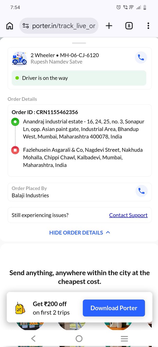 TheBhavinJain's tweet photo. If the parcel is misplaced I will hold @porterit_ responsible please note. https://t.co/LOYGmeB1Zv
