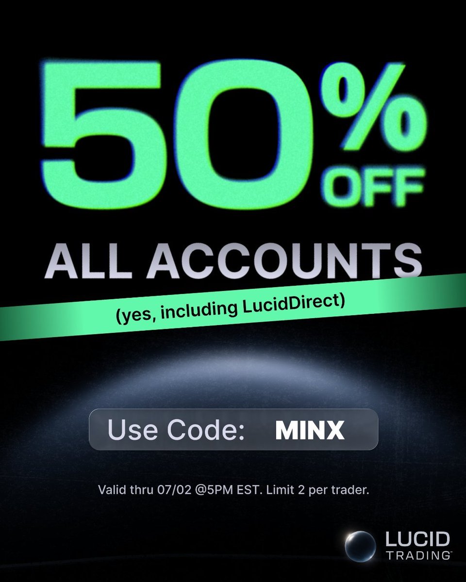 iamJMinx's tweet photo. GIVEAWAY ALERT: 1 lucky traders can win 1 x $50k Lucid Pro👀 No purchase necessary but when you buy, Use code: MINX    Giveaway Ends June 16th at 11:59pm ET    Must Follow:
@iamjminx
@TradingLucid
@propfirmtrend

Retweet and comment MINX
 For best discounts Use Code: MINX for any prop firm  Winner Announced within 24-72 hours of this end date. Must claim within 24 hours of notification.  Must Be 18 and older. Ad. No purchase necessary. Free account is for the first month only. If applicable, winner needs to cancel prior to 30 days if the account is not passed in order to not get charged for a renewal.