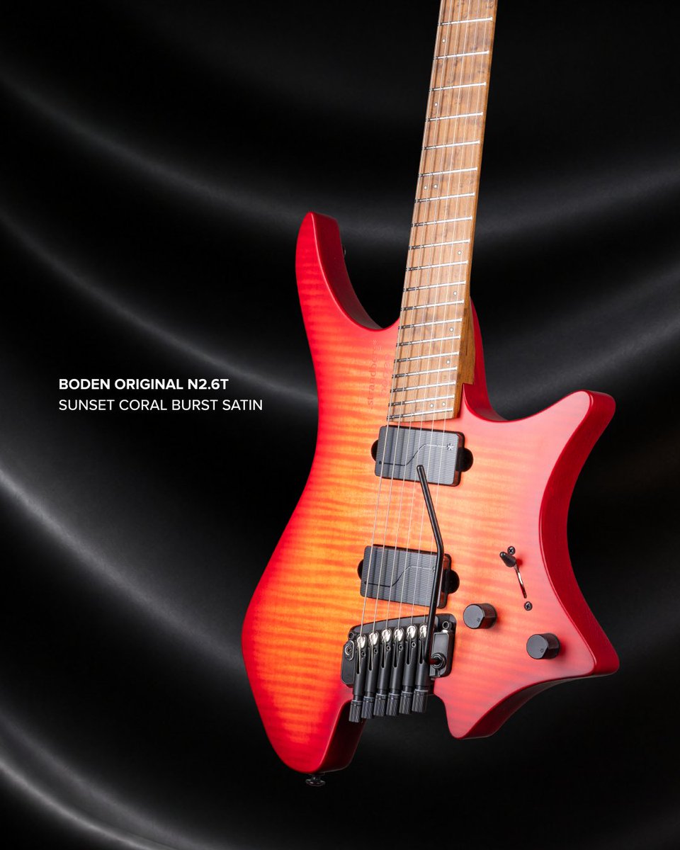 strandbergGuit's tweet photo. Two standout finishes, now added to the Arc TILT tremolo lineup. ⚫🌅

First revealed at NAMM 2026, the highly requested Boden Standard N2.6T Black Satin Metallic and Original N2.6T Sunset Coral Burst Satin are officially available today.

#strandberg https://t.co/2dqWm4DObV