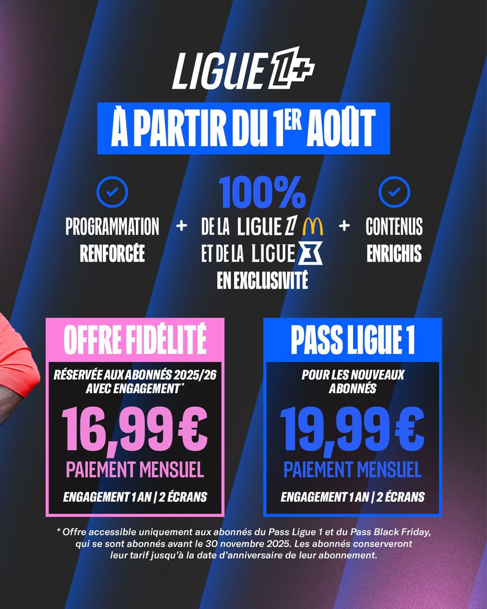 MPGLaurent's tweet photo. La chaine de la #Ligue1 vient de communiquer sur ses tarifs et franchement, c'est très correct!

Tu passes de 14.99€ à 16.99€ si tu étais déjà abonné (2€ de plus pour ne plus avoir à supporter le duo Josse/Bravo, c'est donné!!!) et tarif logique pour les nouveaux. Tout cela pour les 9 matchs, franchement il pouvait économiquement pas faire moins...

Le magazine du dimanche en clair, c'est bien également. A voir l'horaire avec en plus le retour du multiplex le samedi soir!

On va espérer aussi beaucoup de nouveautés. Perso j'attends surtout :
- une meilleure qualité d'image (les fameux 2 pixels) ;
- encore plus de contenu exclusif ;
- évidemment une émission dédiée à @MonPetitGazon 
- et pourquoi pas des options sonores (sans commentaire par exemple).

Je précise, ce tweet n'est ni commandé ni sponsorisé. Si c'était nul, je le dirais! Mais perso j'ai vraiment aimé ce qu'a réussi à faire @ligue1plus car tout a été créé en 1 mois et un peu à l'arrache. Mais s'ils veulent réussir leur pari, il va falloir clairement passer la seconde (voire la 3ème). #MPG