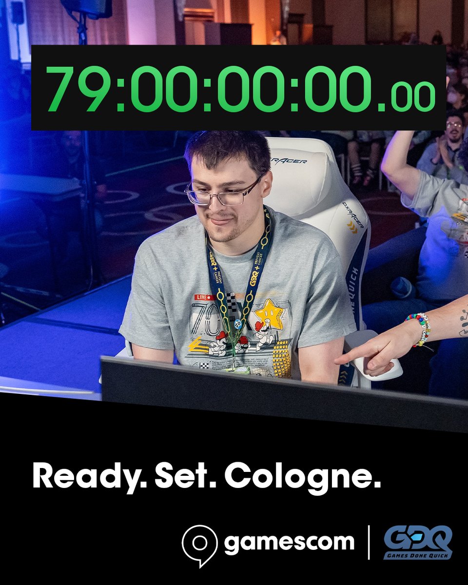 gamescom's tweet photo. gamescom GDQ schedule now live

Join us from August 28–30, 2026 at the Konrad-Adenauer-Saal for three days of world-class speedruns, community meetups and charity fundraising. Check out the link in the bio for the full schedule or swipe to see some featured titles.

📍 gamescom, Cologne
📅 August 28–30, 2026

Watch live on-site or tune in via @GamesDoneQuick  Twitch and YouTube channels.

Here is a glimpse of what you can expect 👀

Hades II - Fresh File 2 Players 1 Controller: A challenging run starting with no unlocks, featuring two players and a single controller. They will have to stay in sync to complete the run!

The Legend of Zelda: Ocarina of Time - Any% (Defeat Ganon) Blindfolded: Bubzia, the renowned blindfolded speedrunner, is returning with an impressive Ocarina of Time run. Watch him fly through the game without ever looking at the screen.

Grand Poo World 3 - Any% Race: The kaizo fangame series, Grand Poo World, features incredibly challenging and flashy custom gameplay, and GPW3 is no exception. Our featured runners have personal bests of less than a minute apart.

Pokémon Red/Blue - Reverse Badge Order: This is a glitchy, high-level Pokémon speedrun. The runner will break the game to challenge the gyms in reverse order

What speedrun are you most excited to watch?👇